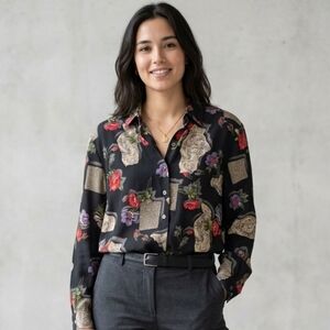 Vintage 90s Maximalist "Art Teacher Chic" Patchwork Floral Button Down Shirt L